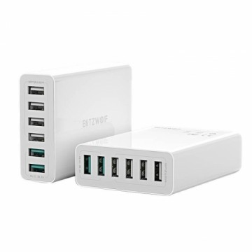 BlitzWolf BW-S15 Tīkla Lādētājs 6 x USB | 60W | 4.8A | Quick Charge 3.0 Balts