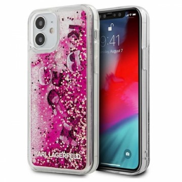 Karl Lagerfeld KLHCP12SROPI Liquid Glitter Charms Silicone Cover For Apple iPhone 12 Mini Pink