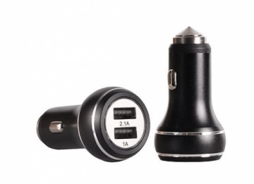 TEL1 Aluminium Universal 3.1A Fast Dual Car Charger USB 2x USB Black