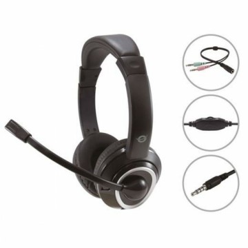 Headphones with Microphone Conceptronic POLONA02BA Black Grey