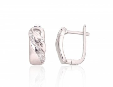 Silver earrings with 'english' lock #2204225(PRh-Gr)_CZ, Silver 925°, Rhodium (Plating), Zirkons, 3.6 gr.