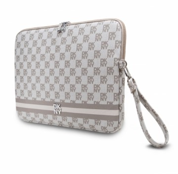 DKNY PU Leather Checkered Pattern and Stripe Laptop Sleeve 13|14" Beige