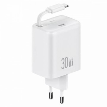 USAMS Ład. siec. 1xUSB-C ze zwijanym kablem USB-C Retractable PD+QC 30W Gan Fast Charging biały|white YC Series CC241TC02 (US-CC241)