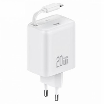 USAMS Ład. siec. 1xUSB-C ze zwijanym kablem USB-C Retractable PD+QC 20W Gan Fast Charging biały|white YC Series CC233TC02 (US-CC233)