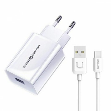 USAMS Ład. siec. 1xUSB T22 18W 3A QC3.0 + kabel USB-C 1m biały|white (T48) T48OCLN01