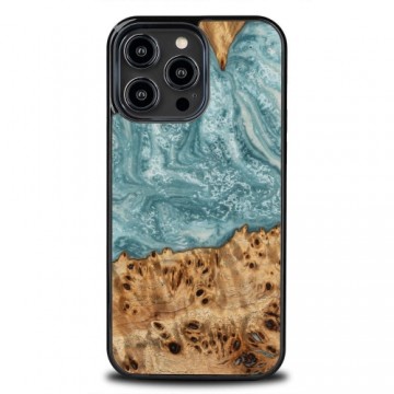 Wood and resin case for iPhone 15 Pro Max Bewood Unique Uranus - blue and white