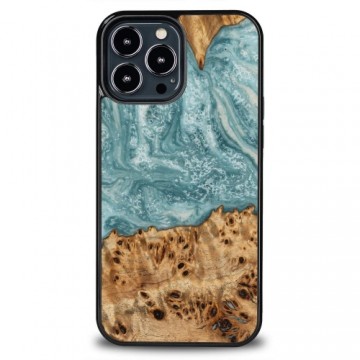 Wood and Resin Case for iPhone 13 Pro Max Bewood Unique Uranus - Blue and White