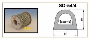 Sanok Blīvgumija dubultā D profils 10x12mm melns (2x25m) m