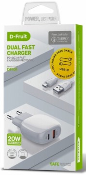 D-Fruit зарядное устройство USB-A + USB-C + USB-C кабель 1 м (DF101)