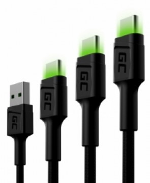 Green Cell USB Male - USB Type-C Male Set 3x with LED Diode 1.2m