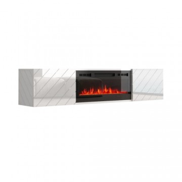 Cama Meble RTV LUXE cabinet 182.6x34.5x37.5 white/gloss white + black fireplace