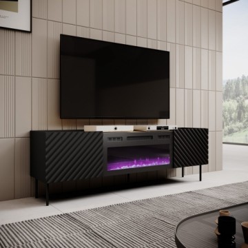 Cama Meble RTV cabinet with electric fireplace ONDA 180x40x39-58 black (standing or wall mounted)