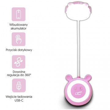 LED Teddy bear desk Lamp 3W, 3000|4500|6000K, adjustable, 1200mAh, pink,  LTC