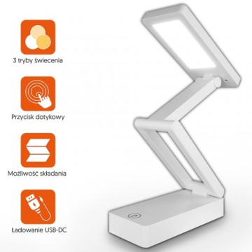 Collapsable LED desk Lamp 10W, 3000|4500|6000K, touch control, 1200mAh, white, LTC