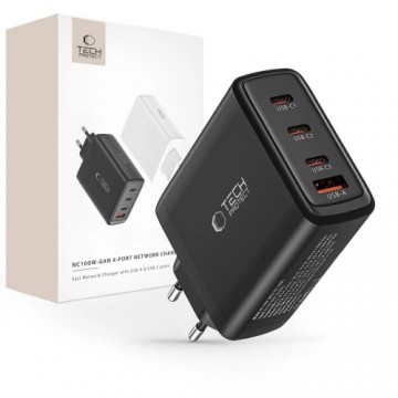 Tech-Protect NC100W-GAN GaN tīkla lādētājs 3x USB-C PD 100W | USB-A QC 3.0 - melns