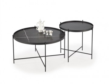 JULIETA set of 2 c. tables, black marble / black