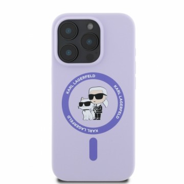 Karl Lagerfeld Liquid Silicone Karl and Choupette MagSafe Case for iPhone 16 Pro Purple