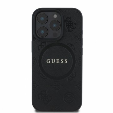 Guess Saffiano Peony Stamp MagSafe Case for iPhone 16 Pro Max Black