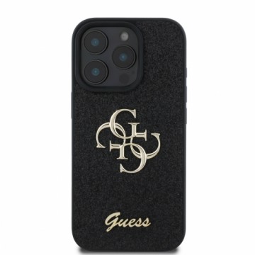 Guess PU Fixed Glitter 4G Metal Logo Case for iPhone 16 Pro Max Black