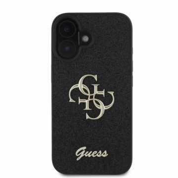 Guess PU Fixed Glitter 4G Metal Logo Case for iPhone 16 Black