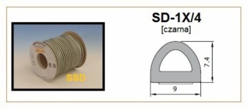 Sanok Blīvgumija dubultā D profils melns (2x50m) m