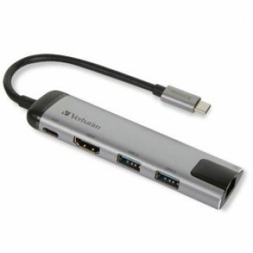 Verbatim   Verbatim Adapter Hub USB-C - USB-C/ 2xUSB-A 3.0/HDMI/Eternet aluminium/aluminum 49141