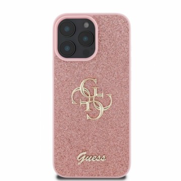 Guess PU Fixed Glitter 4G Metal Logo Case for iPhone 16 Pro Max Pink