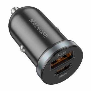 OEM Borofone Car charger BZ22 Scenery - USB + Type C - QC 3.0 PD 30W black