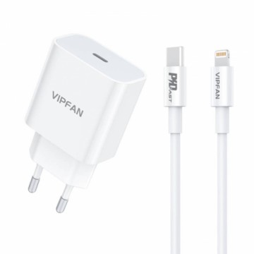 Wall charger Vipfan E04, USB-C, 20W, QC 3.0 + Lightning cable (white)