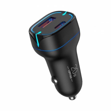 Auto lādētājs Vipfan C11, USB + USB-C, PD 20W + QC 3.0, LED (melns)