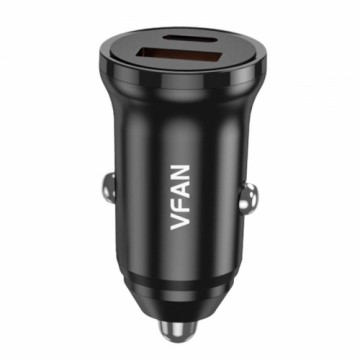 Vipfan C03 car charger, USB + USB-C, 20W, PD + QC 3.0 (black)