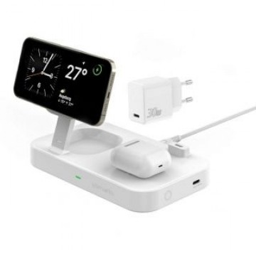 4smarts   4smarts Ład. indukcyjna Trident 2w1 + USB-C + ładowarka sieciowa 30W biała/white 540998