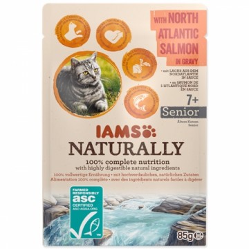 Canned cat food : IAMS CAT Naturally Senior Salmon in gravy 85gr.