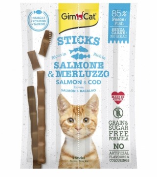 Cat treats : GIM Cat Sticks Salmon and Cod, with salmon and trout 4 pieces (20g).