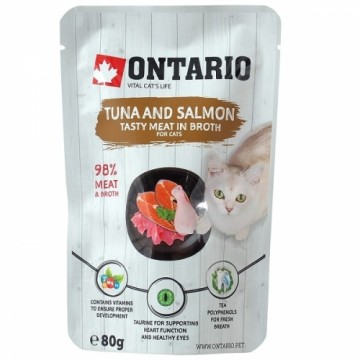 Konservēta barība kaķiem : Ontario Pouch Tuna and Salmon in Broth, 80 g