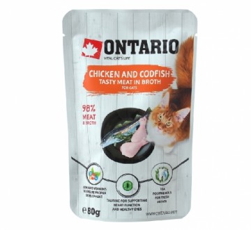 Консервы для кошек : Ontario Pouch Курица и минтай в бульоне 80 гр.