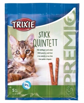 Gardumi kaķiem : Trixie Premio Quadro Sticks anti hairball, ar vistas gaļu un aknām, 5*5 g