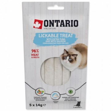 Лакомства для кошек - Ontario Lickable Treats с тунцом и лососем, 5 x 14 г