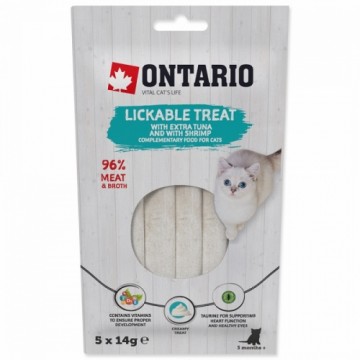 Лакомства для кошек - Ontario Lickable Treats с тунцом и креветками, 5 х 14 г