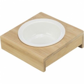 Bļoda dzīvniekiem, keramika : Trixie Bowl with holder, ceramic/bamboo, 0.25l/ø 12cm/15×5×15cm, white/ecru