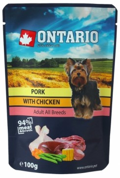 Konservi suņiem : Ontario Dog Pork with Chicken in Broth, 100 g