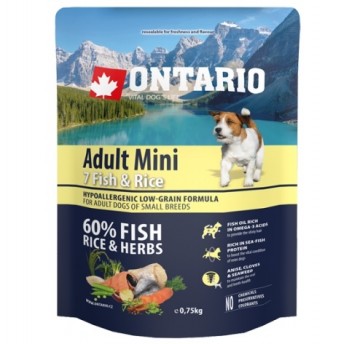 Sausa barība suņiem - Ontario Dog Adult Mini Fish and Rice, 750 gr