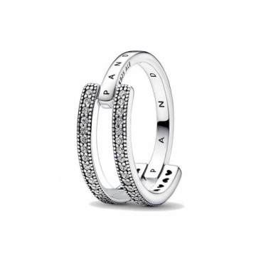 Женские кольца Pandora SIGNATURE LOGO & PAVE DOUBLE BAND - RING - SIZE 56