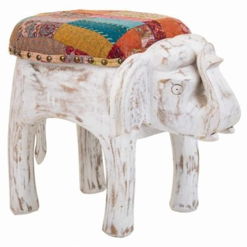 Stool Alexandra House Living White Mango wood Fabric 51 x 37 x 36 cm Elephant