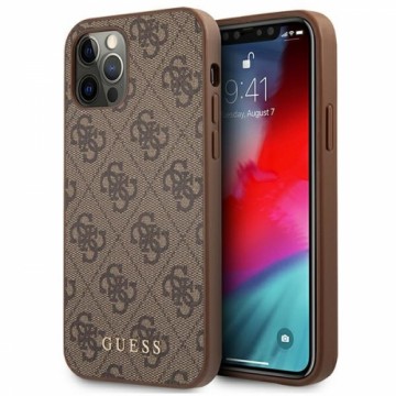 Guess GUHCP12MG4GFBR iPhone 12 | 12 Pro 6,1" brązowy|brown hard case 4G Metal Gold Logo