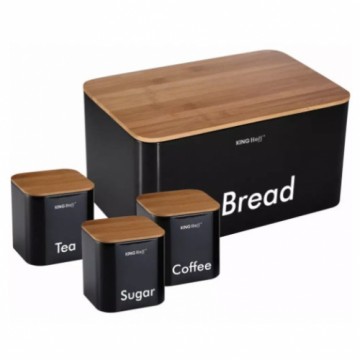 Breadbox set with containers, black, steel - bamboo Kinghoff.