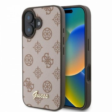 Guess GUHMP16SPGPYSW iPhone 16 6.1" brązowy|brown hardcase Peony Script MagSafe