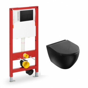 Vento 5 in 1 set - Hugge toilet with SC seat black , built-in frame 500X165mm, h=1125mm, black button, fasteners, gasket