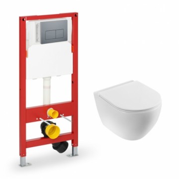 Vento 5 in 1 set - Hugge toilet with SC seat white, built-in frame 500X165mm, h=1125mm, chrome button, fasteners, gasket