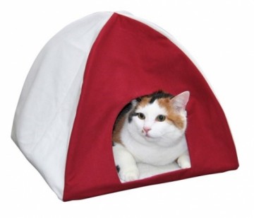 KERBL Folding Tipi Tent Red and White - Covered Bed for Cat and Dog - 40x40x35 cm